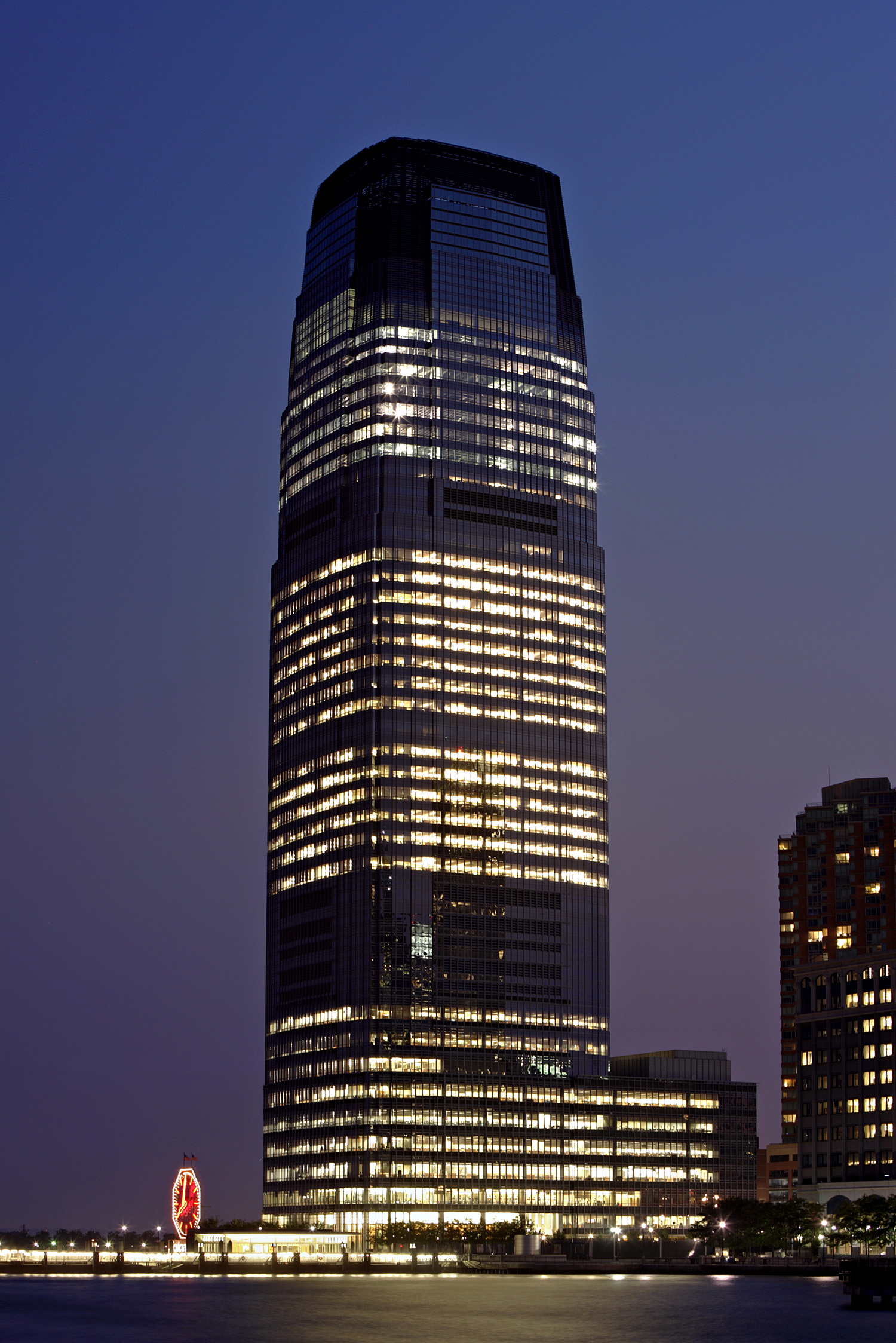 Goldman Sachs Tower, Jersey City - Night view from Hyatt Hotel Pier. © Mathias Beinling